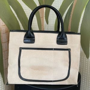 SAKS FIFTH AVENUE oatmeal vegan suede satchel tote handbag